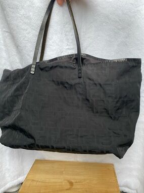Fendi Black FF Tote Bag with Slim Leather Straps